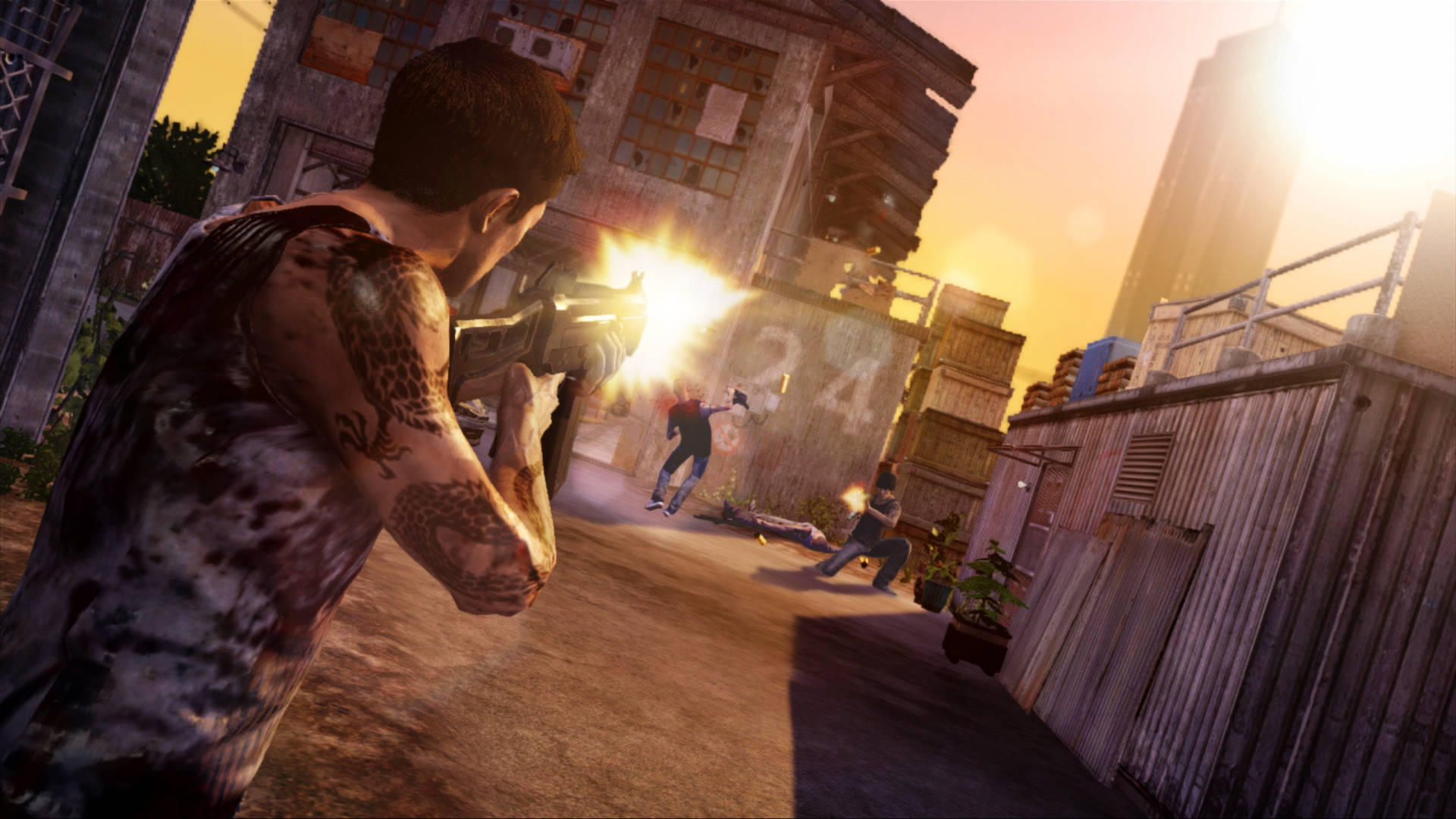 Sleeping Dogs Game, gunfire, tattooed man, Full HD Desktop Wallpaper