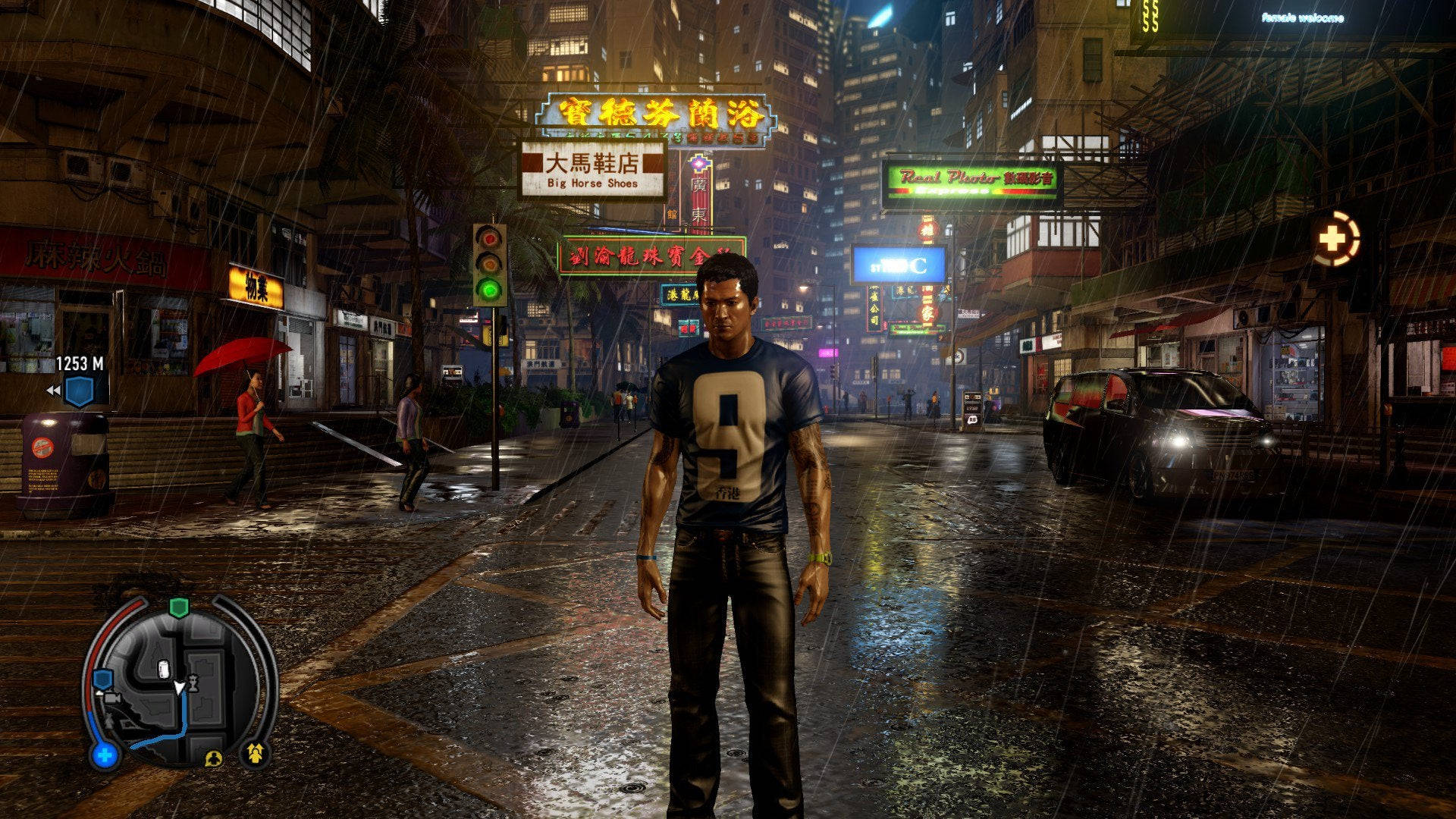 Sleeping Dogs Game, neon-lit urban street, night, Full HD Desktop Wallpaper