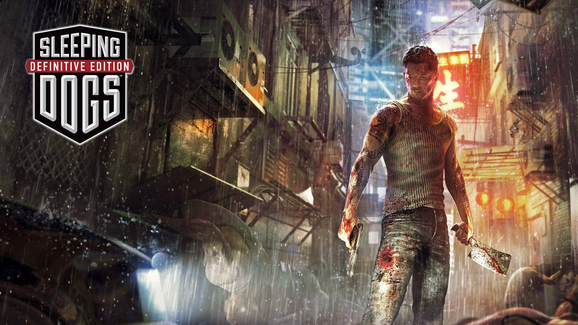 Sleeping Dogs Game, neon-lit alley, rain-soaked, Full HD Desktop Wallpaper