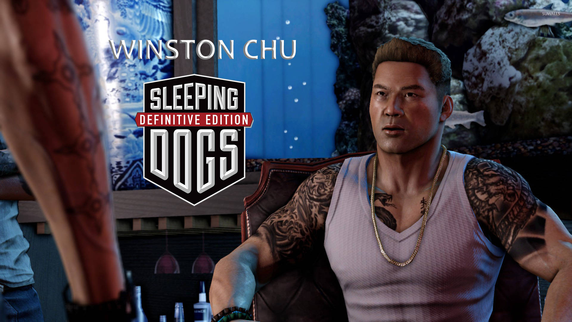 Sleeping Dogs Game, tattooed man, tank top, Full HD Desktop Wallpaper