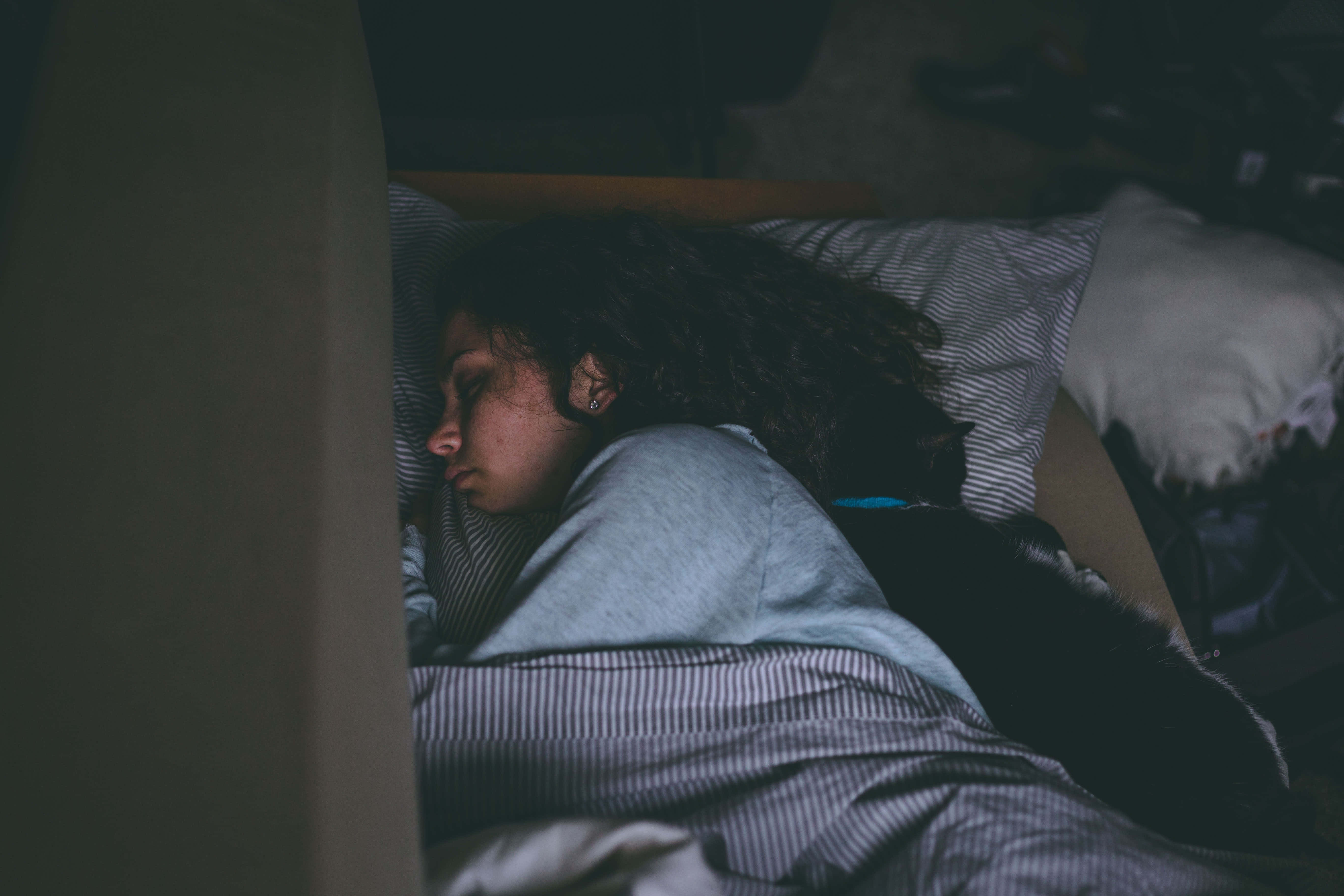 sleeping woman, curly hair, bed, 5K Desktop Wallpaper