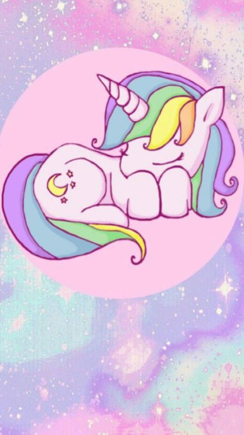 Pastel iPad Sleeping Unicorn, rainbow mane, pink circle, HD Phone Wallpaper