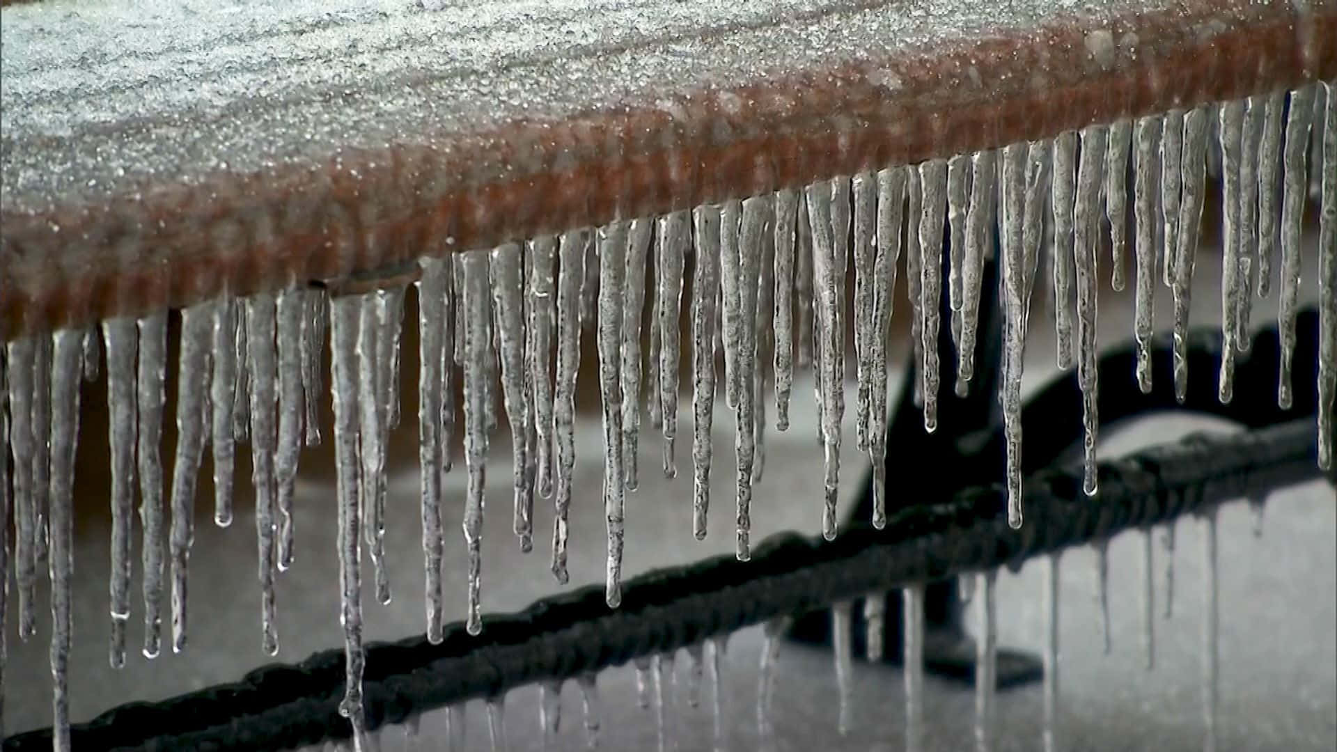 sleet, wooden bench, clear icicles, Full HD Desktop Wallpaper