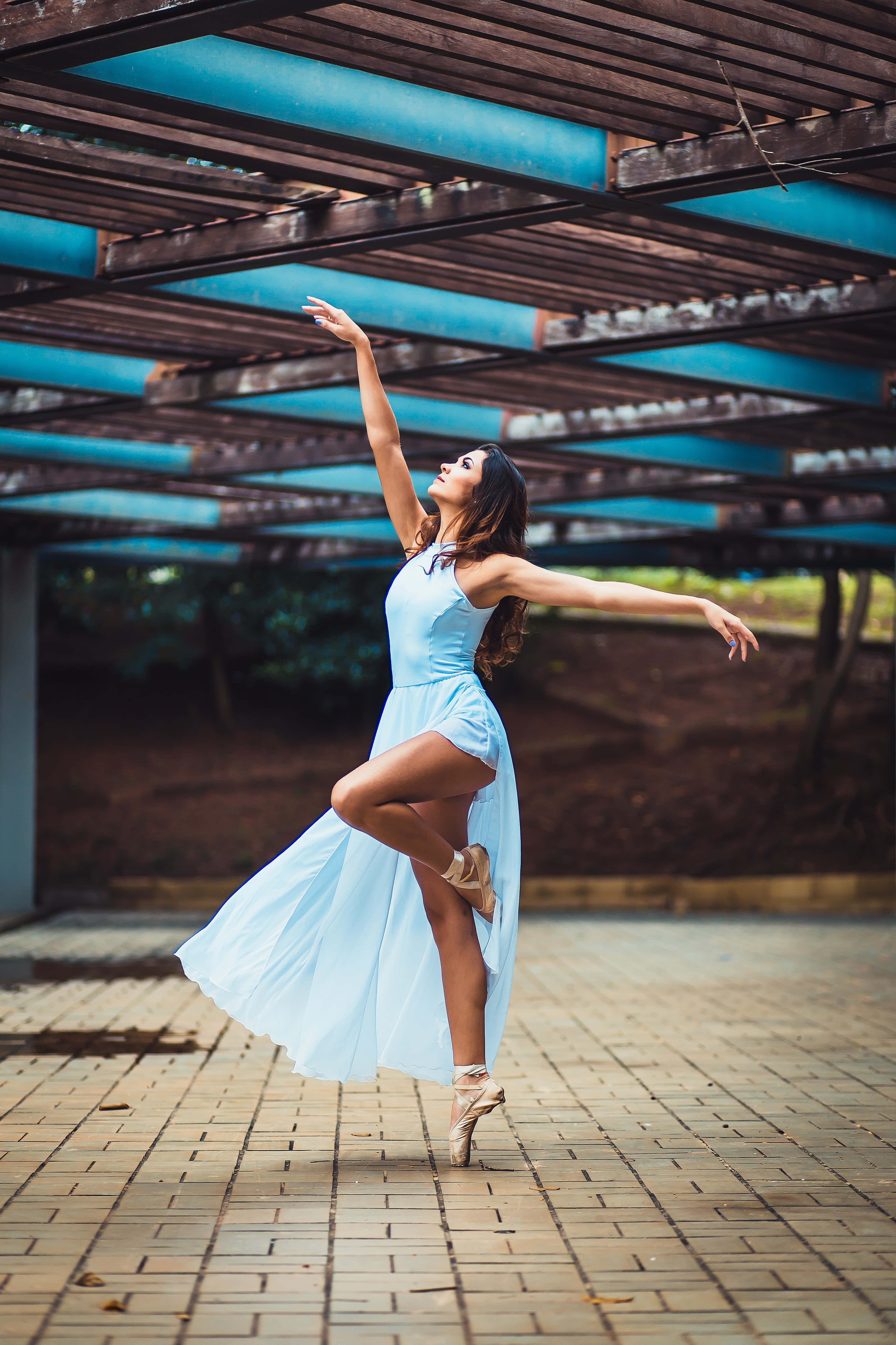 Slim, ballet dancer, light blue dress, 5K Phone Wallpaper
