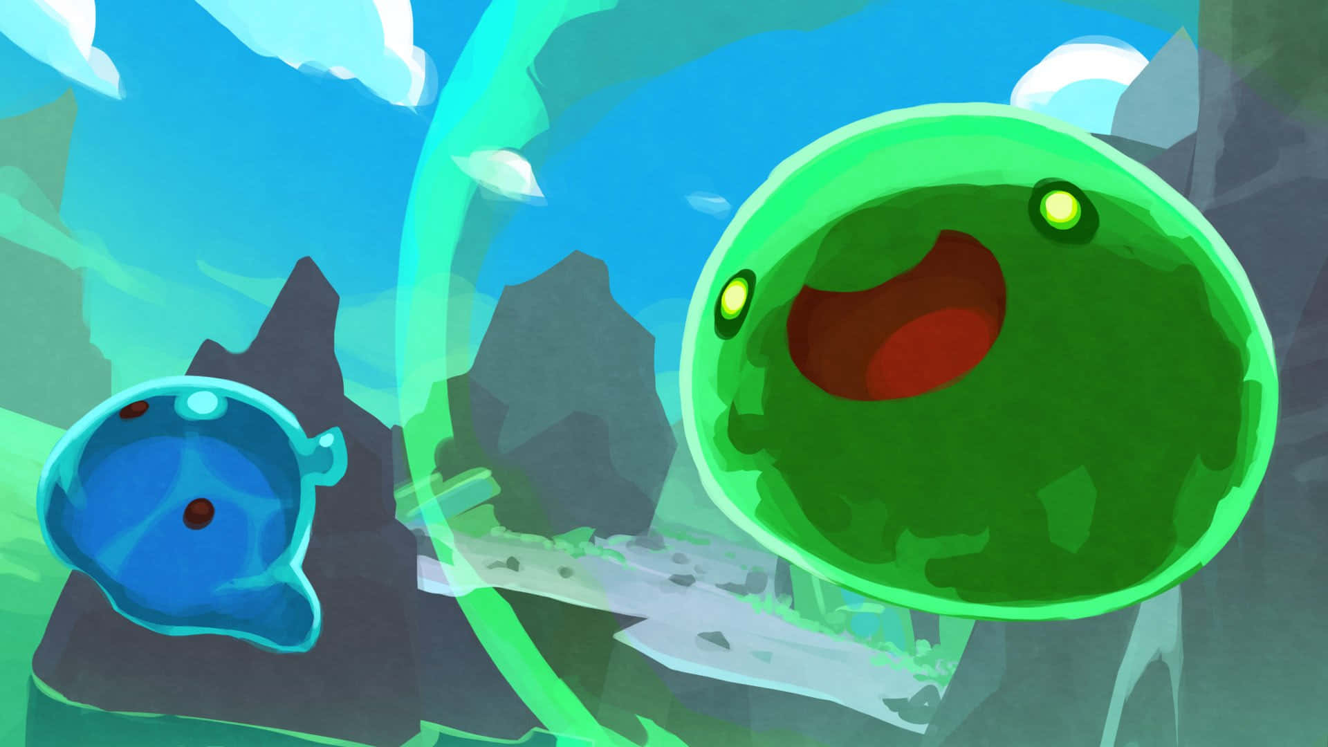 Slime Rancher, green slime, blue slime, Full HD Desktop Wallpaper