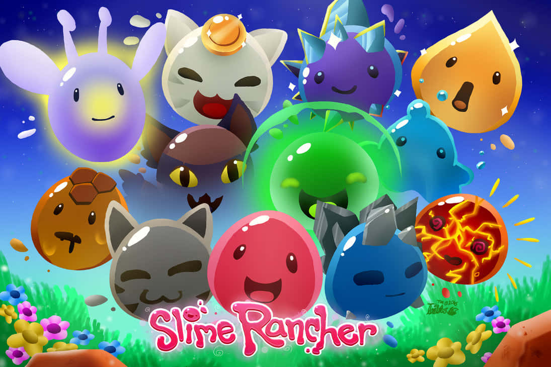 Slime Rancher, colorful cartoon slimes, expressive faces, SD Desktop Wallpaper