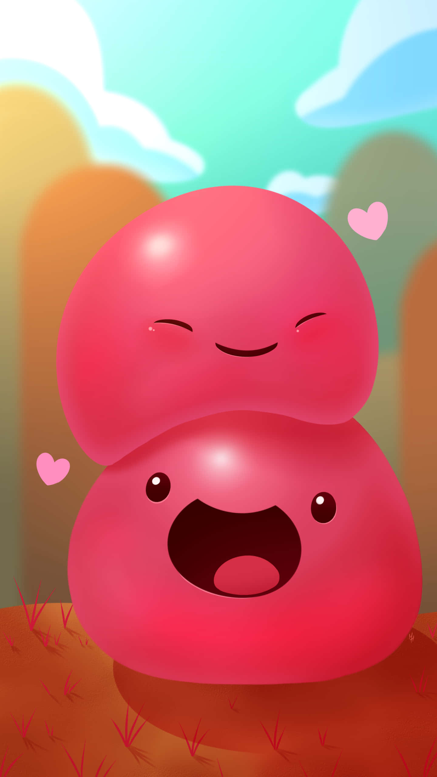 Slime Rancher, pink kawaii blob, smile, 2K Phone Wallpaper