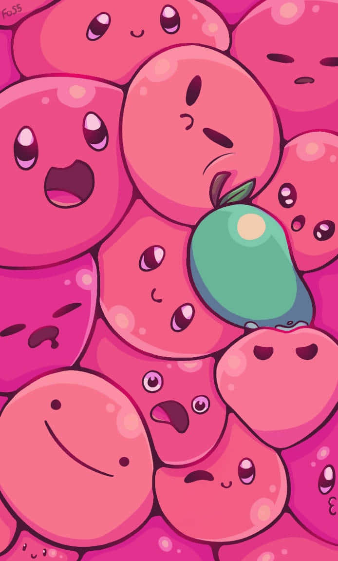 Slime Rancher, pink kawaii characters, green apple, SD Phone Wallpaper