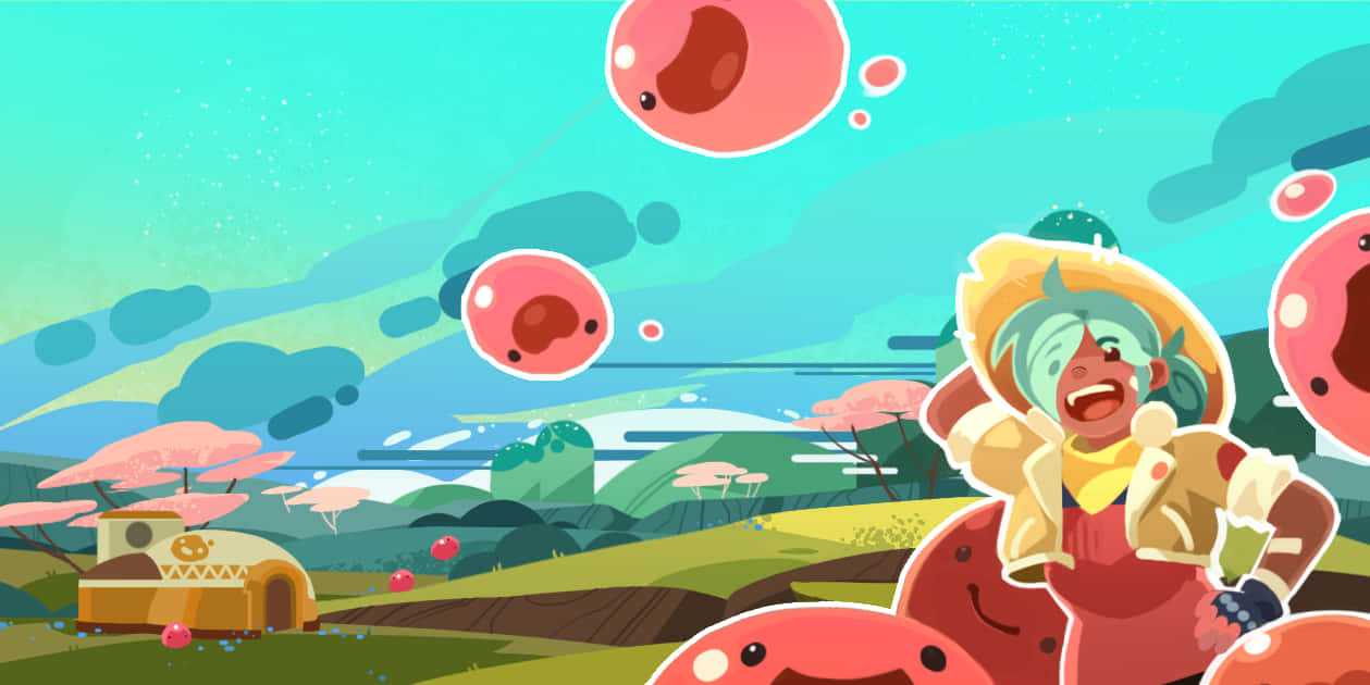 Slime Rancher, pink balloon, yellow hat, SD Desktop Wallpaper