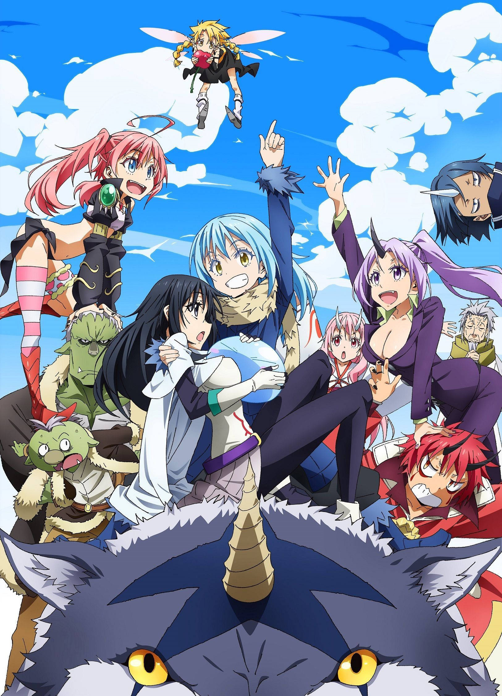 green slime, anime, diverse characters, Full HD Phone Wallpaper