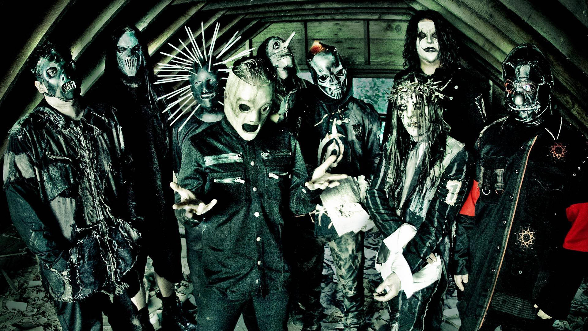 Slipknot, creepy attic, seven grotesque figures, Full HD Desktop Wallpaper