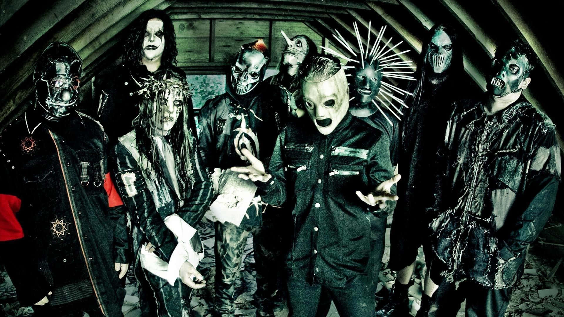 Slipknot, masked musicians, dark gothic attire, Full HD Desktop Wallpaper