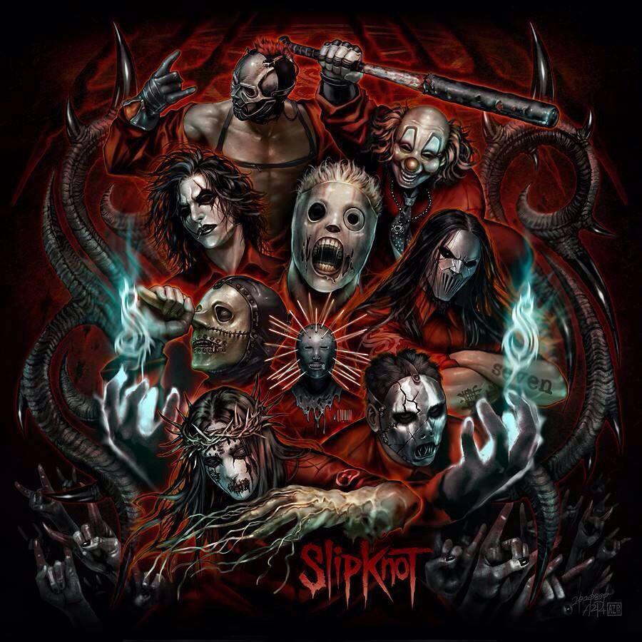 Slipknot, demonic horns, glowing hands, SD Desktop Wallpaper