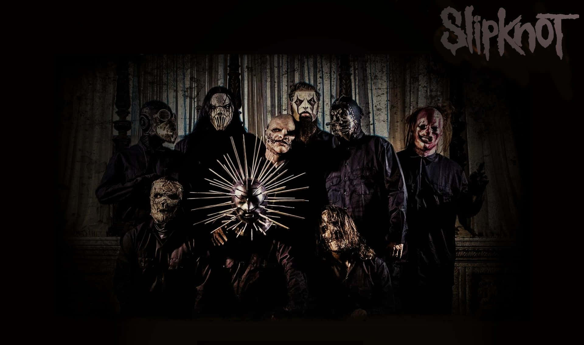 Slipknot, seven masked musicians, dark clothing, Full HD Desktop Wallpaper