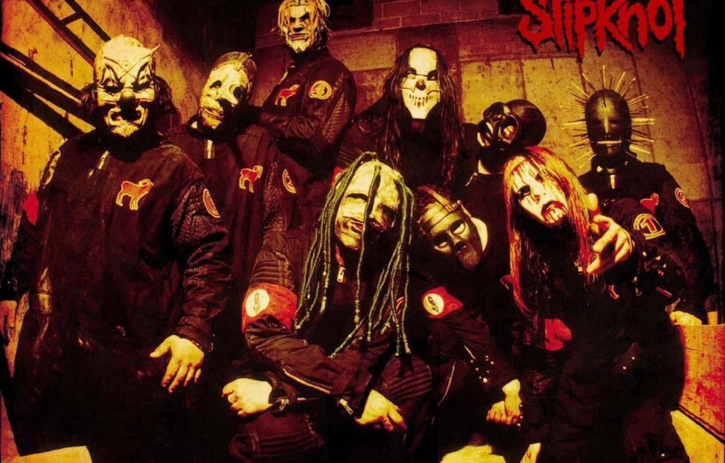 Slipknot, black jackets, gritty brick wall, HD Desktop Wallpaper