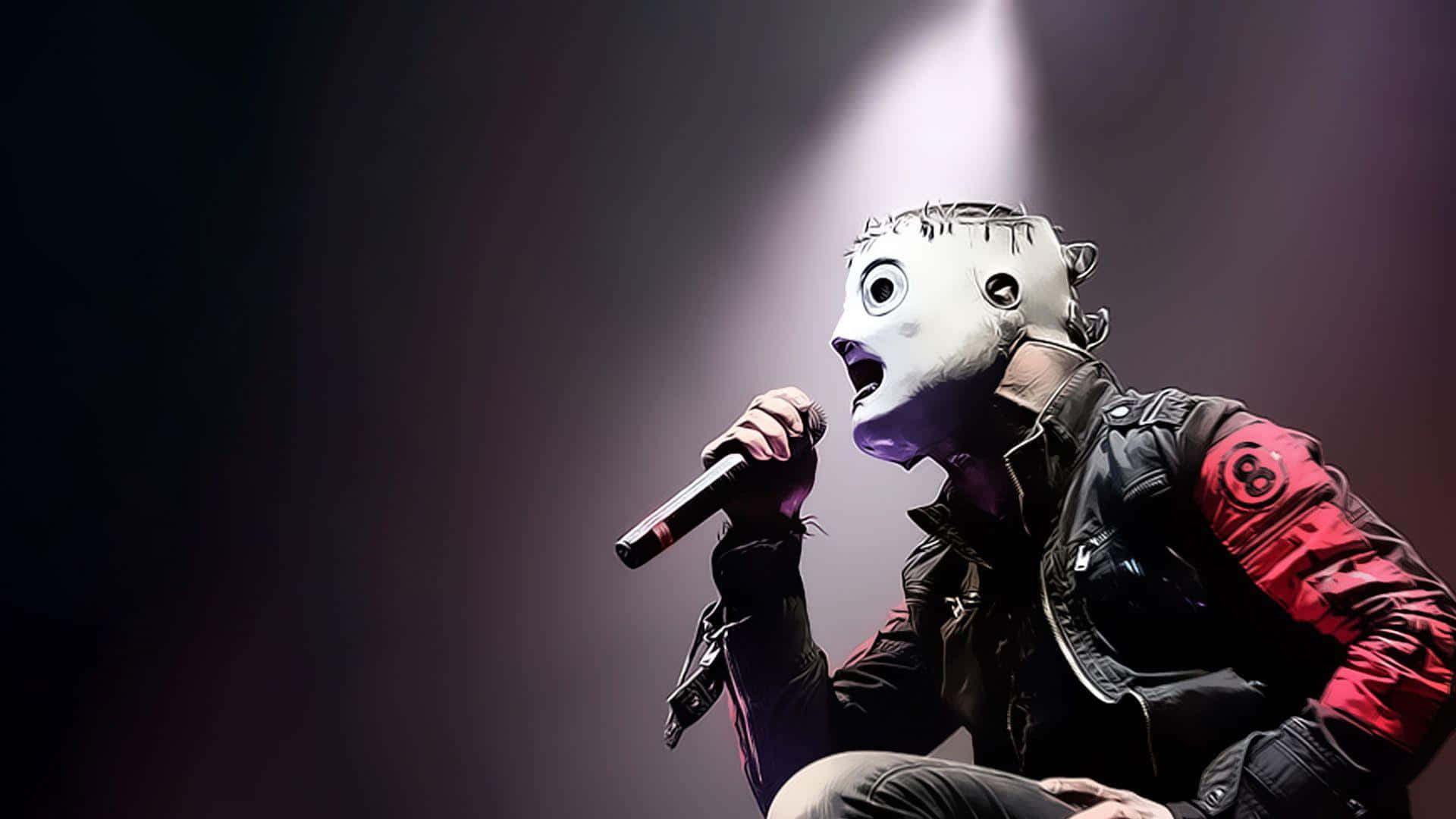 Slipknot, white skull mask, microphone, Full HD Desktop Wallpaper