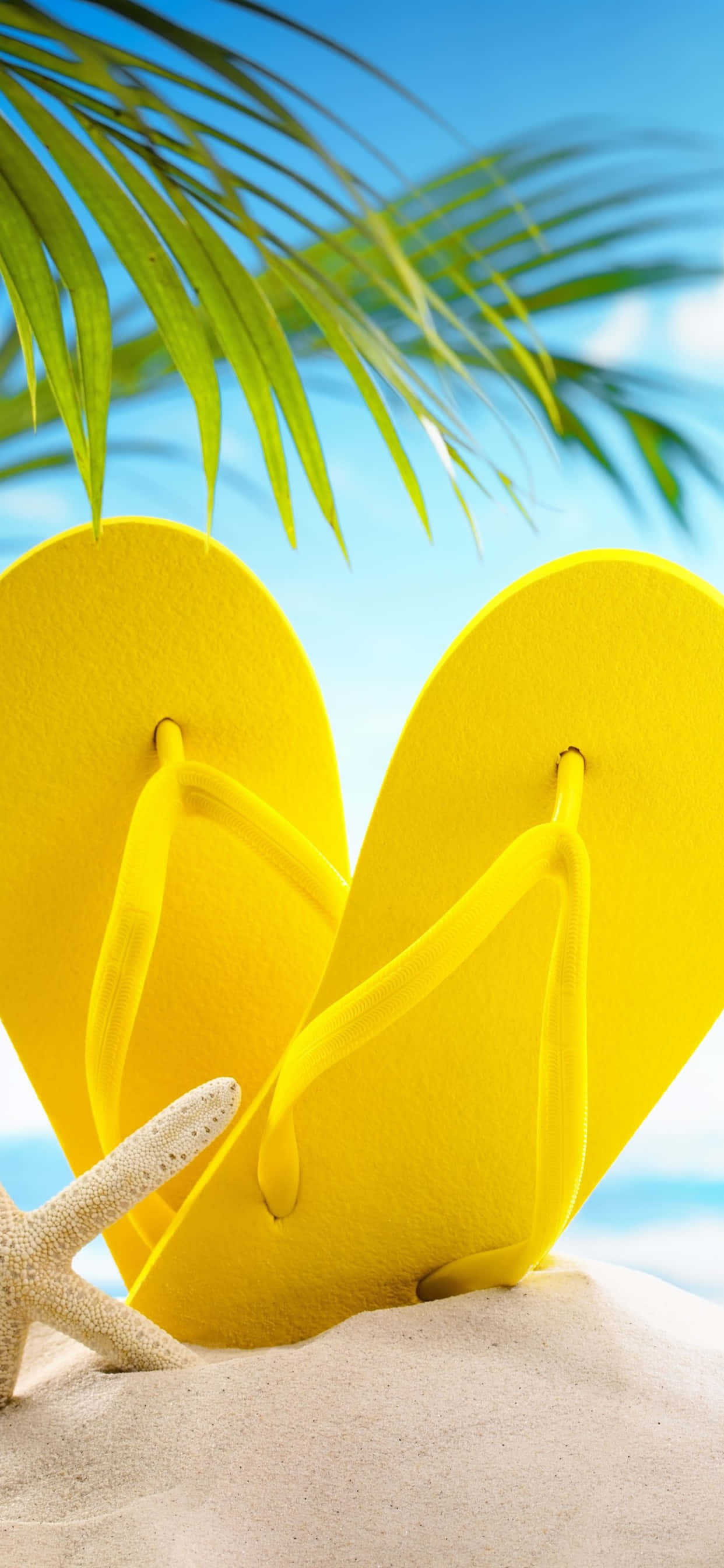 beach summer slippers, vibrant yellow, flip flops, 2K Phone Wallpaper