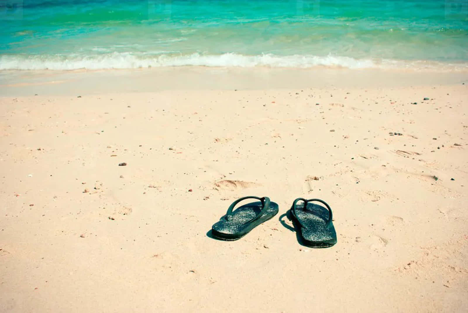 beachside flip flops, black flip flops, sunlit sand, HD Desktop Wallpaper