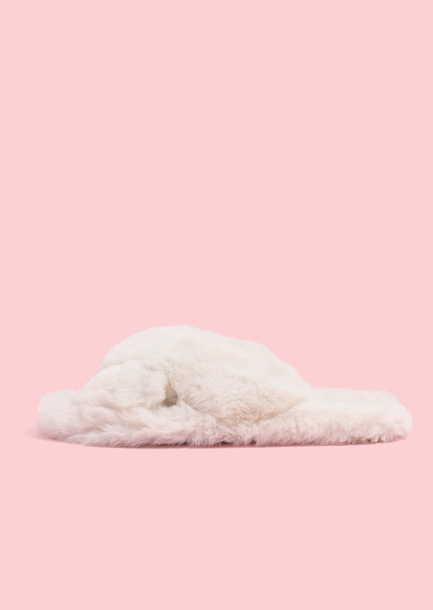 fluffy white faux fur slipper, soft pink background, slipper, Full HD Phone Wallpaper
