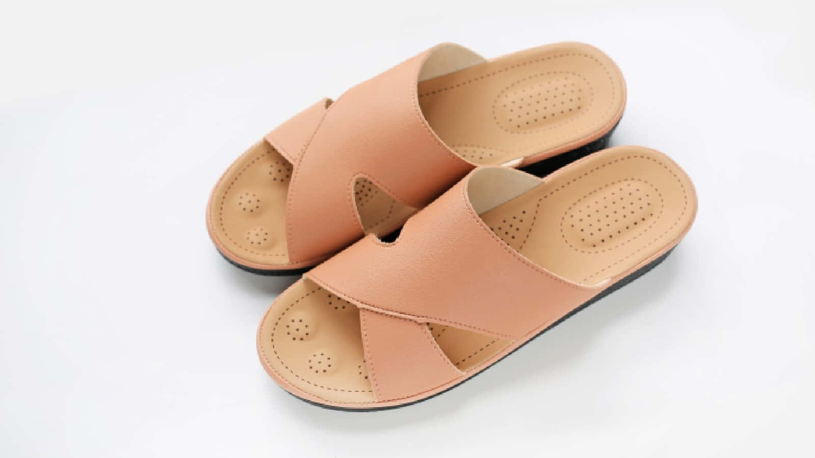 tan leather slippers, light peach leather, perforated soles, HD Desktop Wallpaper