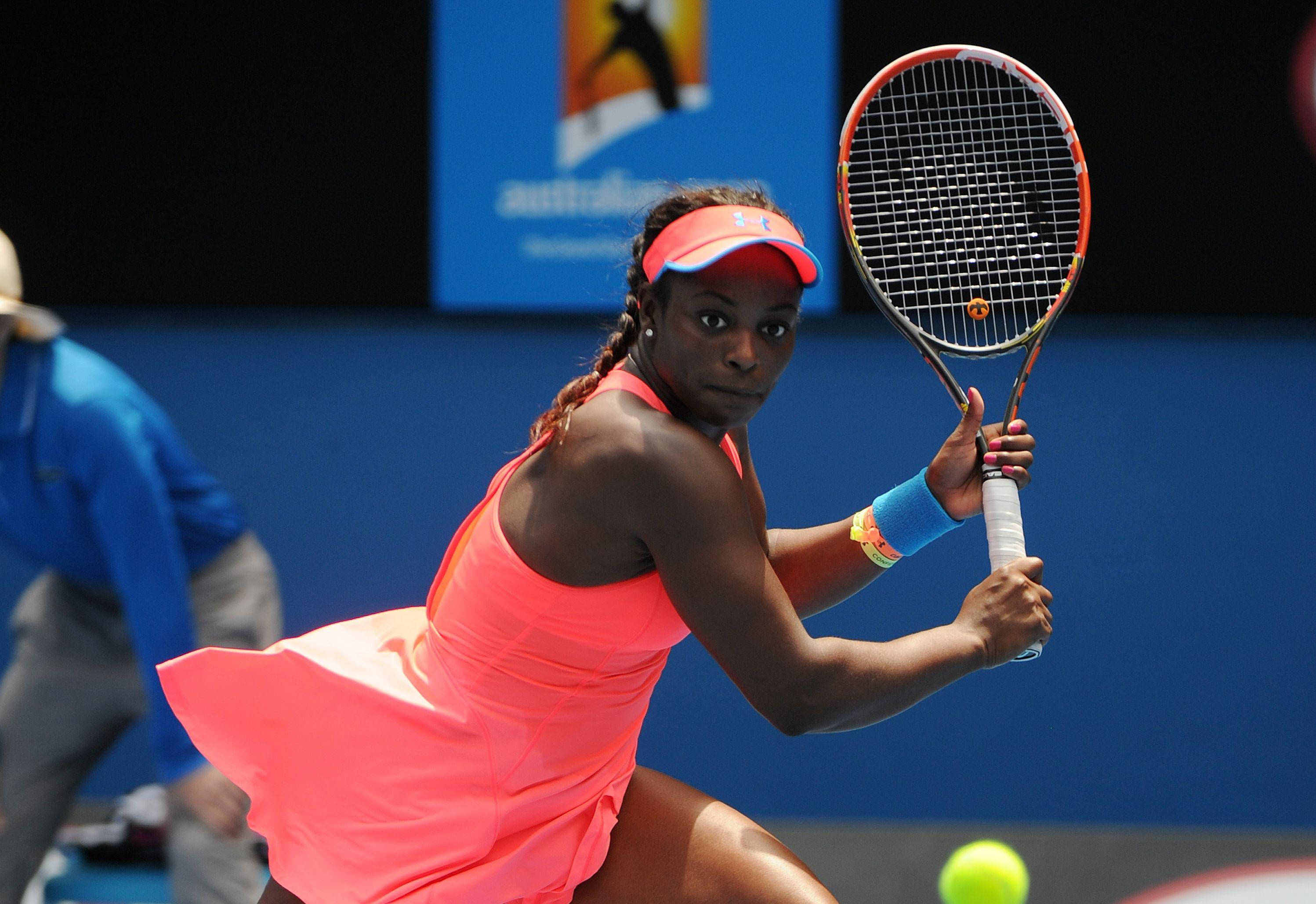 Sloane Stephens, pink dress, visor, 2K Desktop Wallpaper