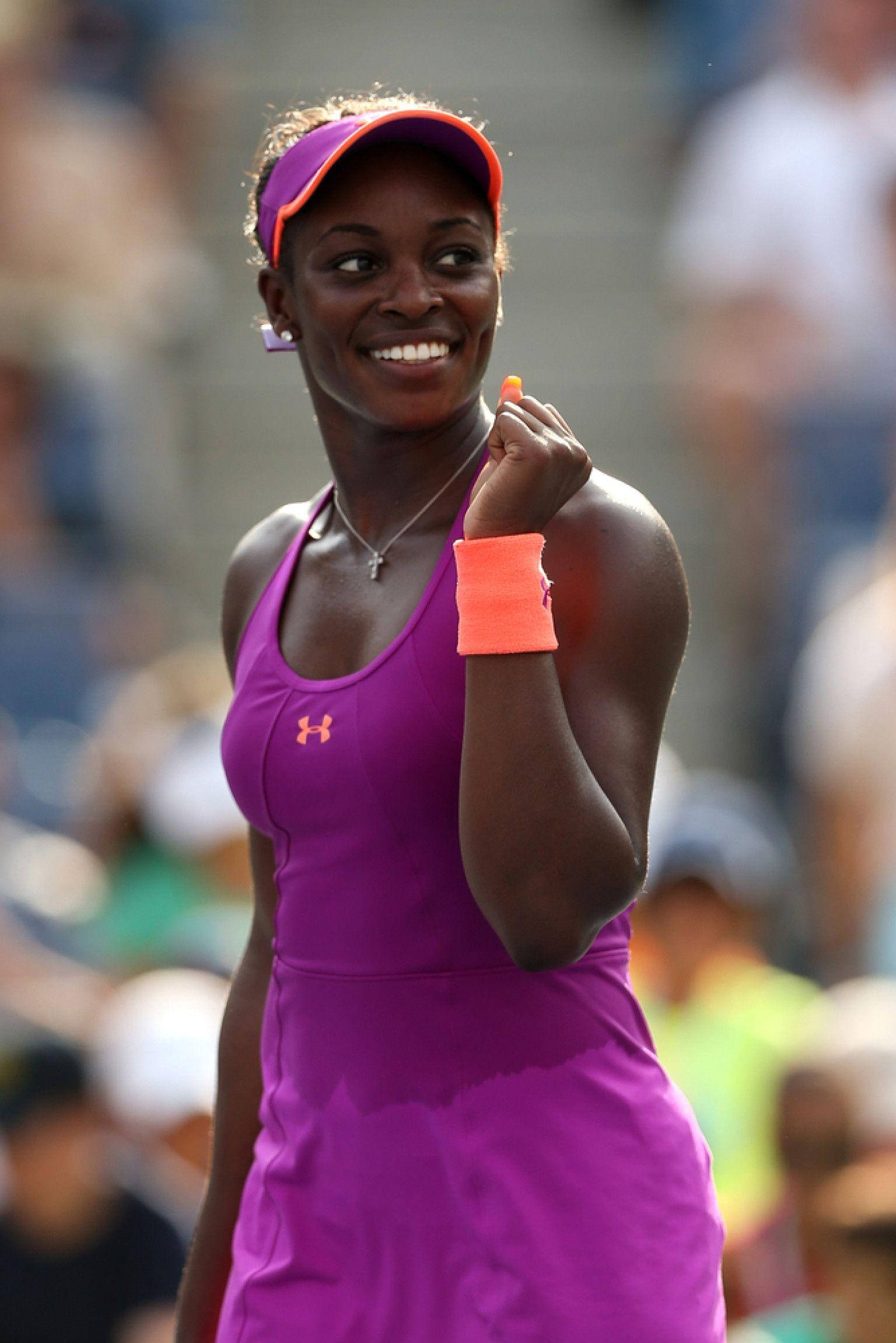 Sloane Stephens, purple tennis outfit, daytime match, Full HD Phone Wallpaper