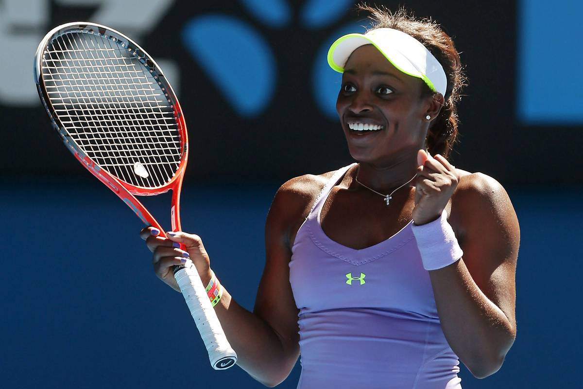 Sloane Stephens, purple outfit, racket, SD Desktop Wallpaper