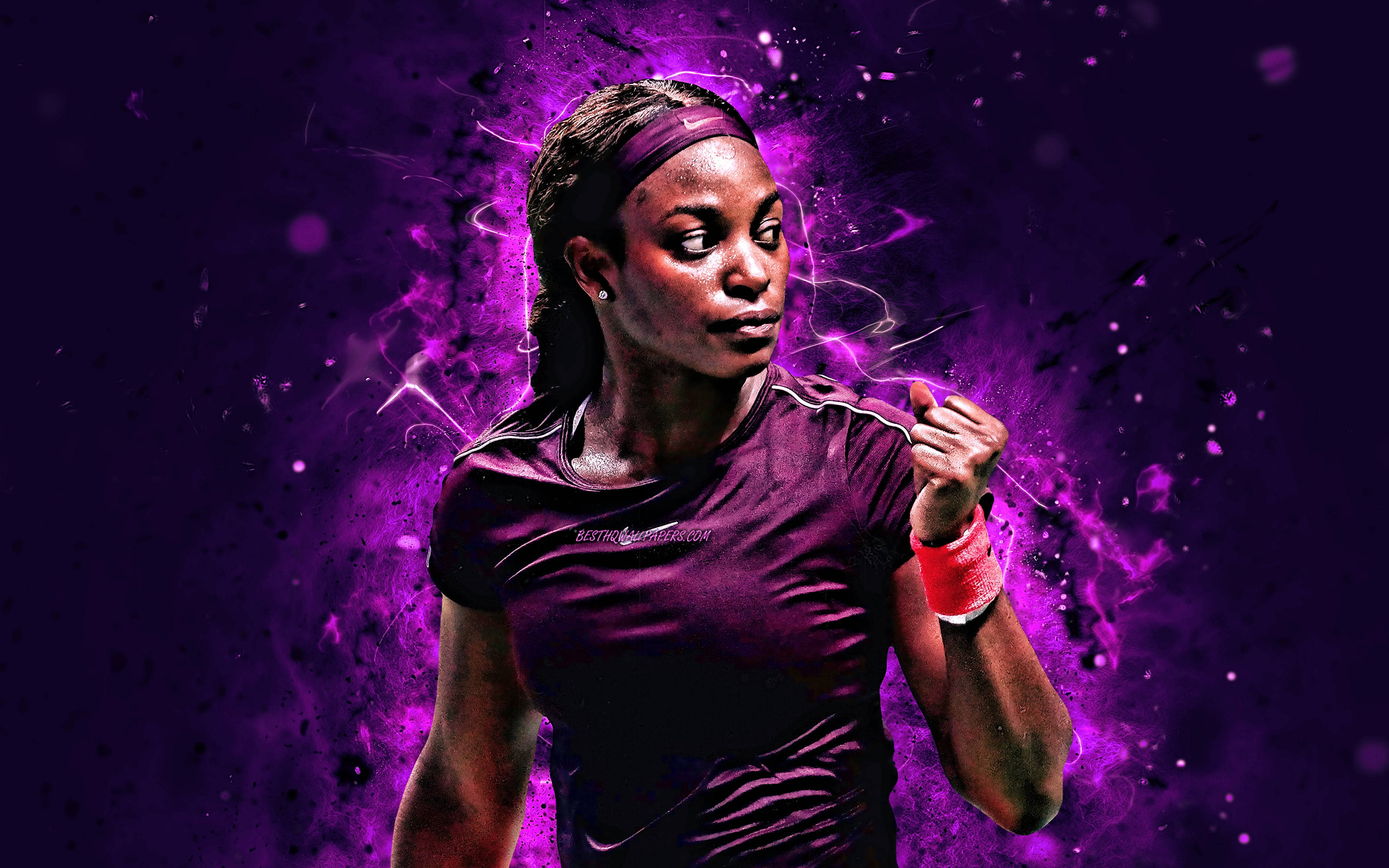 Sloane Stephens, purple outfit, electric purple energy bursts, 4K Desktop Wallpaper