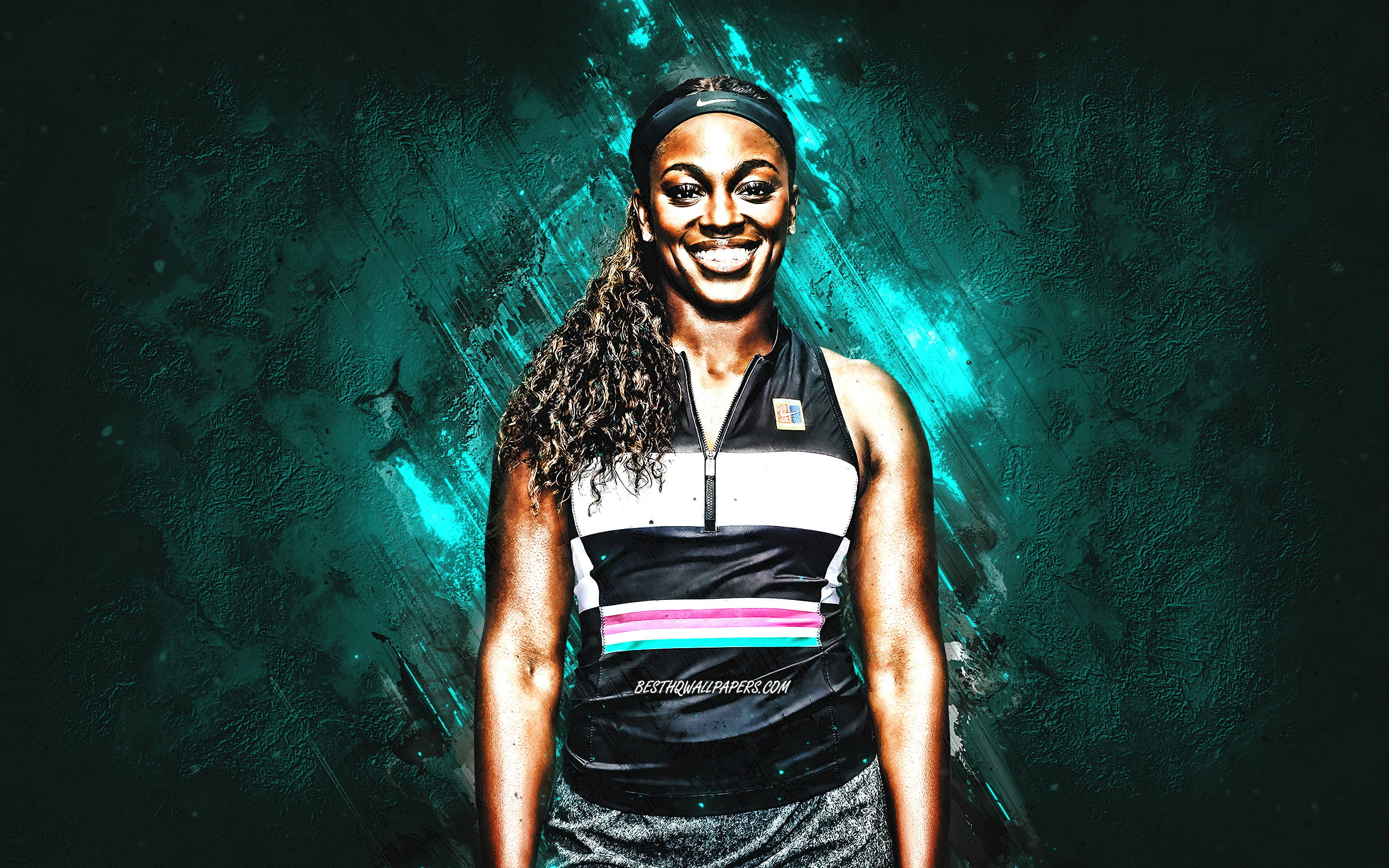 Sloane Stephens, teal, black, 2K Desktop Wallpaper