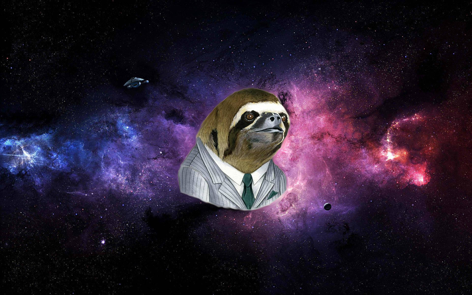 sloth, pinstripe suit, cosmic nebula, Full HD Desktop Wallpaper