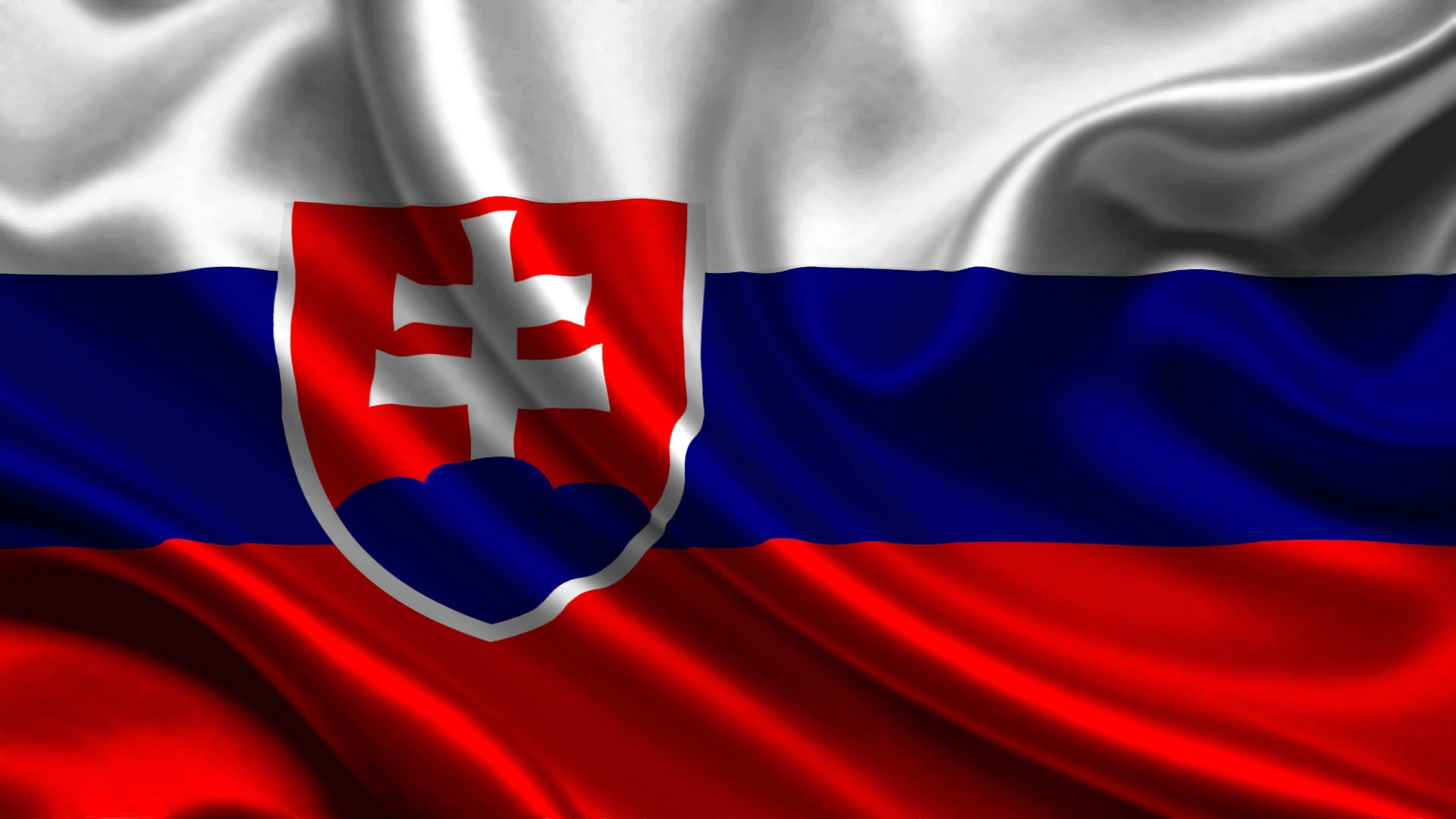 Flag Of Slovakia, red white and blue stripes, coat of arms, 4K Desktop Wallpaper