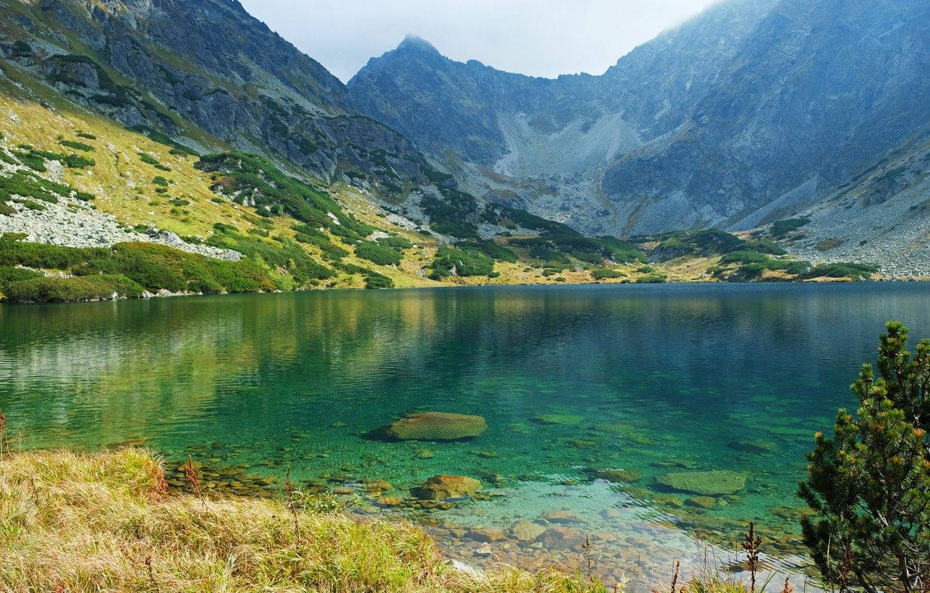 Slovakia, alpine lake, crystal clear turquoise waters, HD Desktop Wallpaper
