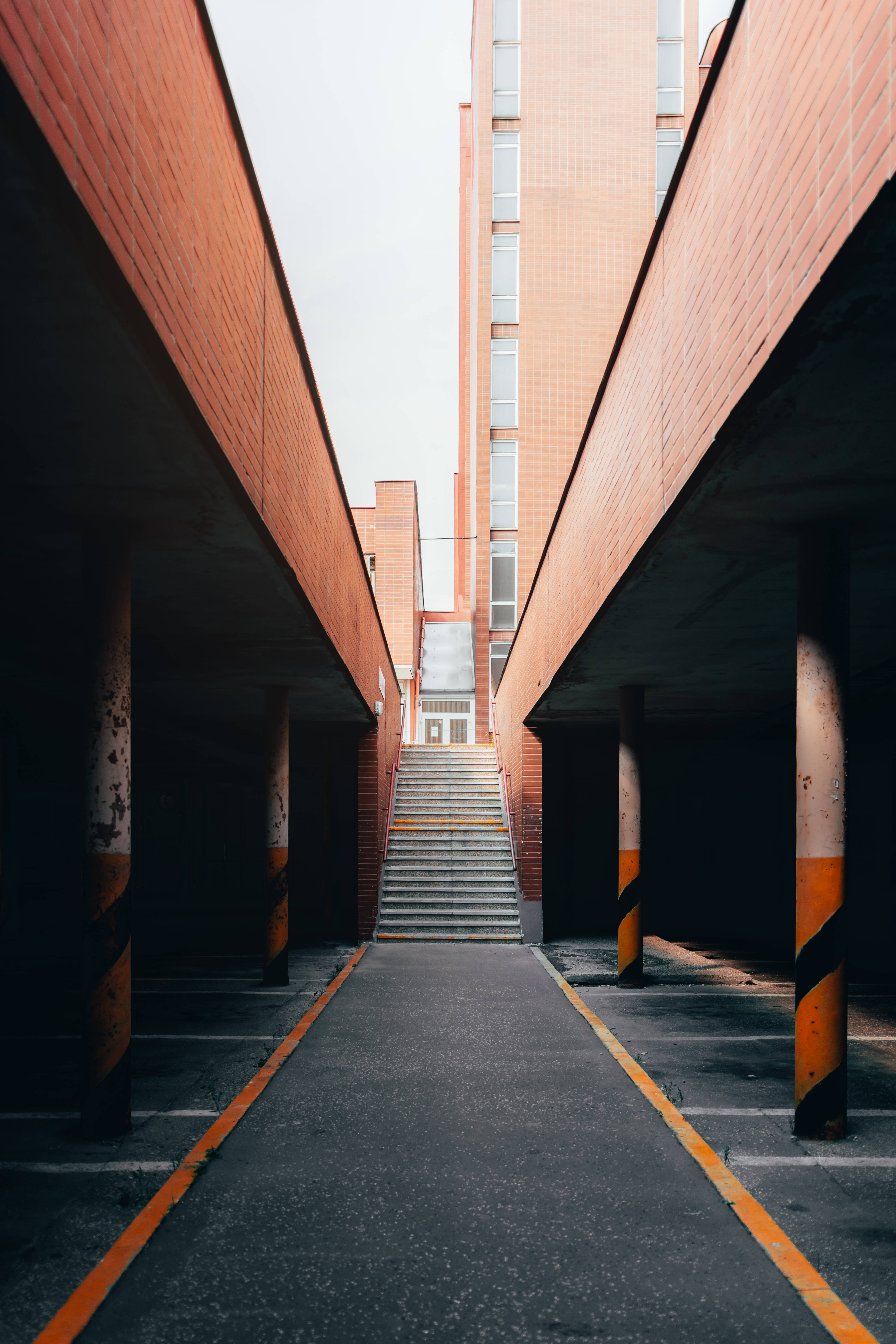 Slovakia, underground parking, brick buildings, 5K Phone Wallpaper