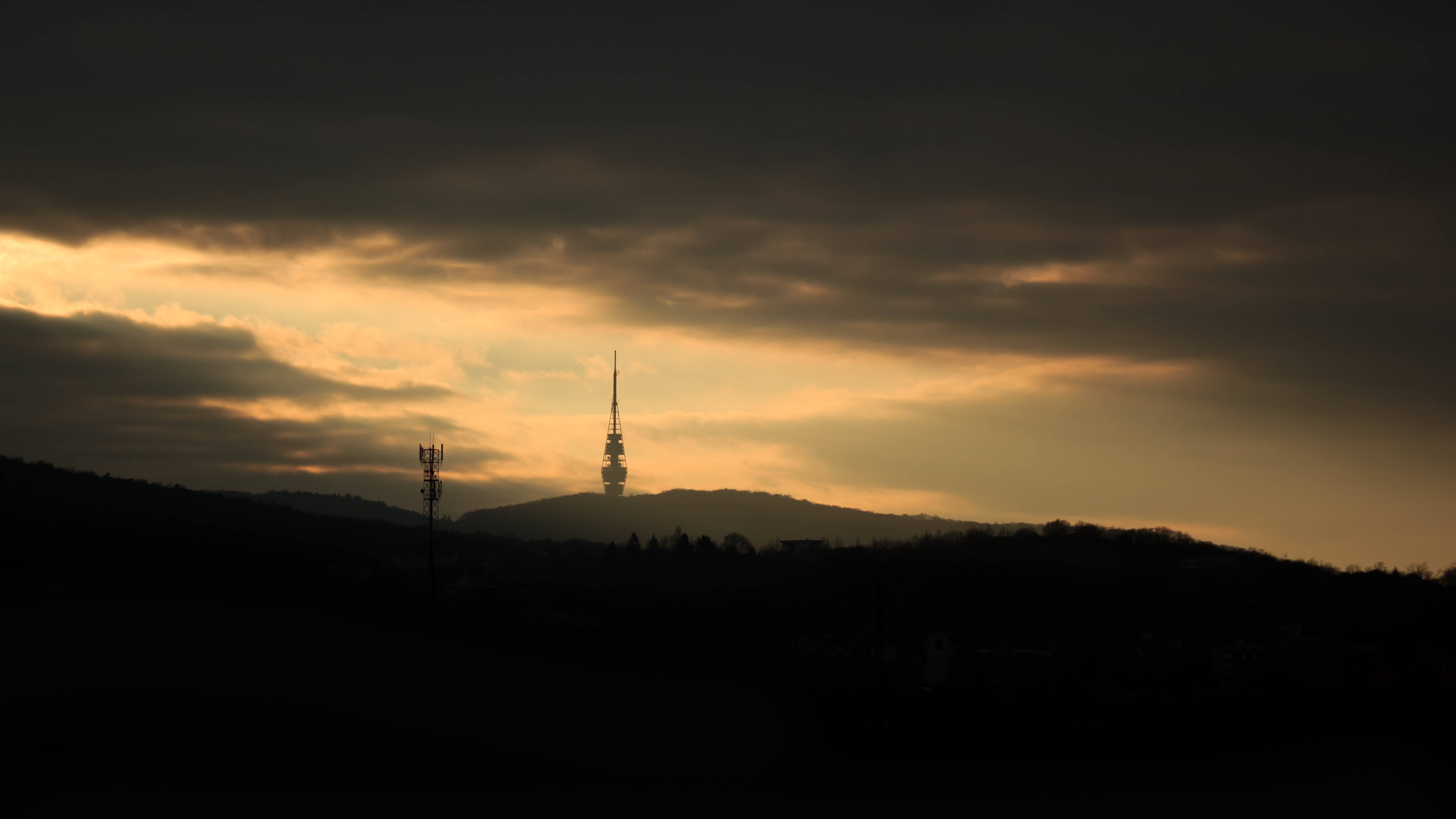 tower, forest of slovakia, sunset sky, 4K Desktop Wallpaper