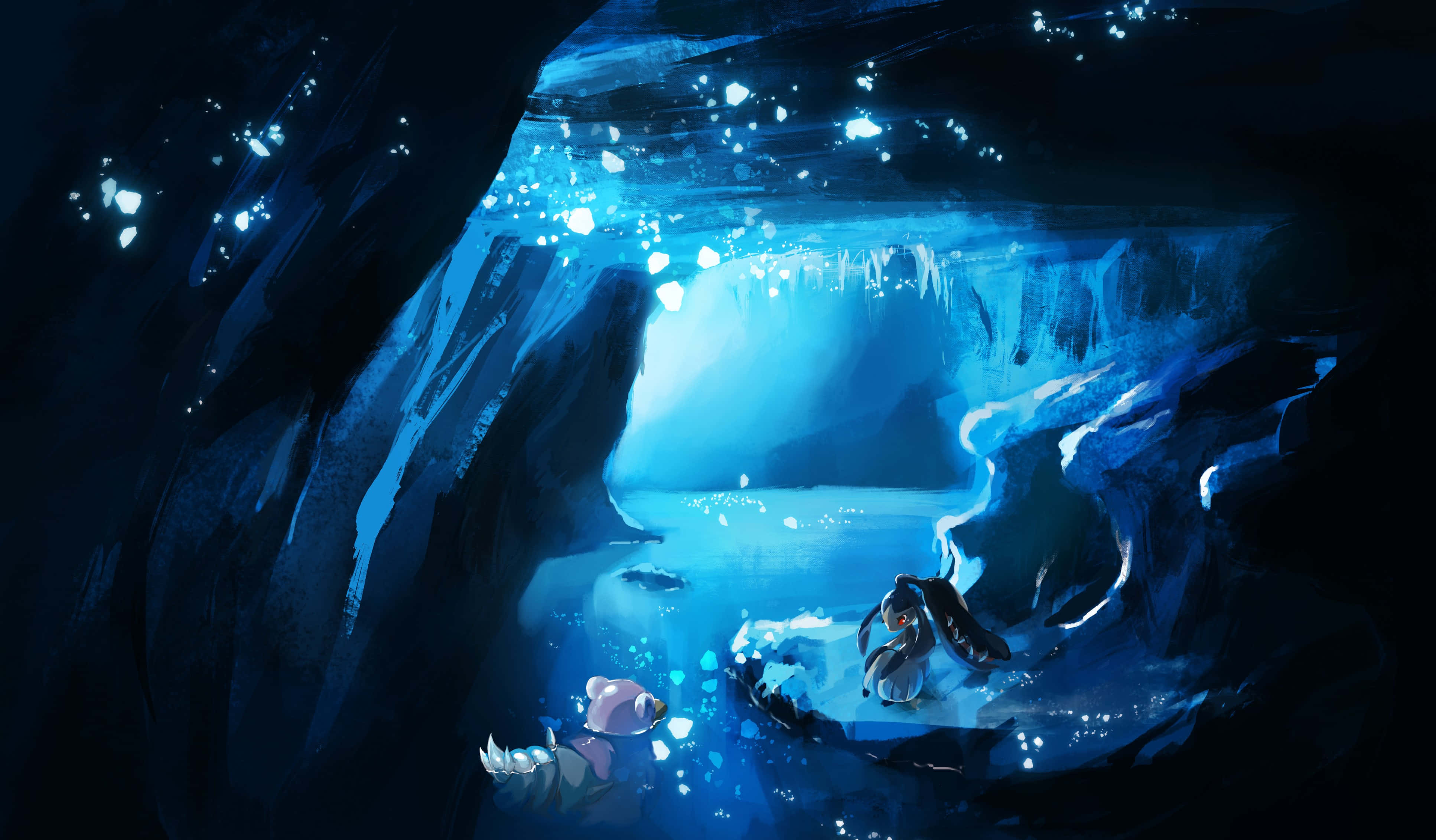 Slowbro, crystal cave, glowing blue ice cave, 4K Desktop Wallpaper