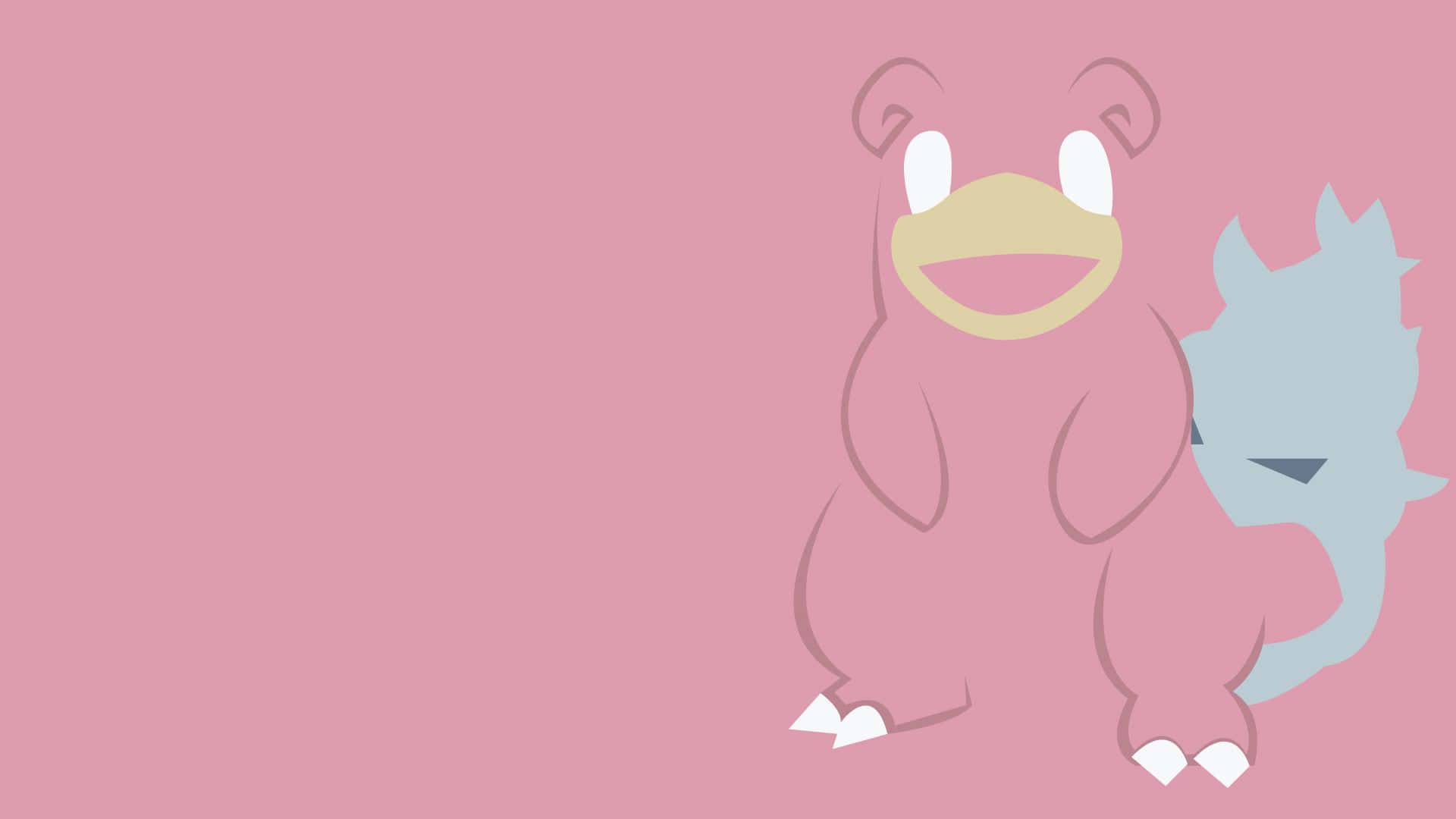 Slowbro, pink cartoon bear-like creature, yellow snout, Full HD Desktop Wallpaper
