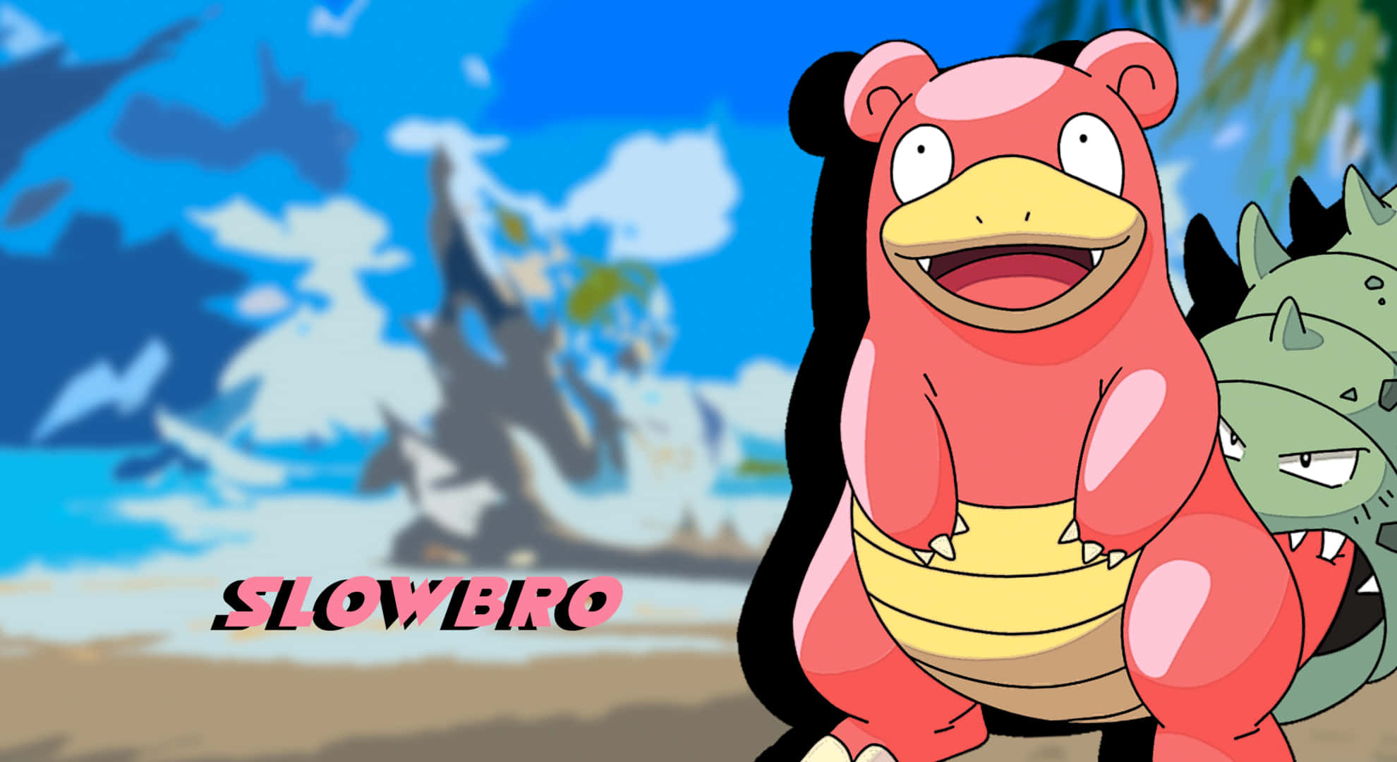 Slowbro, pink, yellow belly, Full HD Desktop Wallpaper