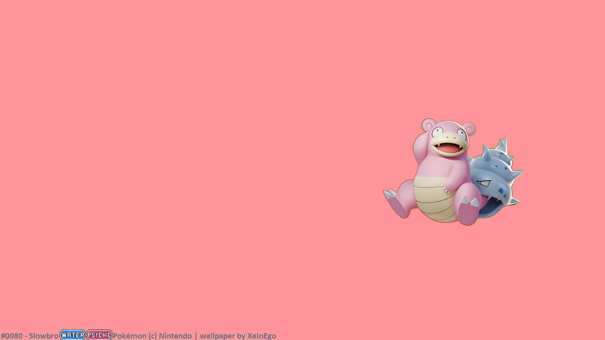 Slowbro, Relaxed Water-Psychic Pokémon, pink background, SD Desktop Wallpaper
