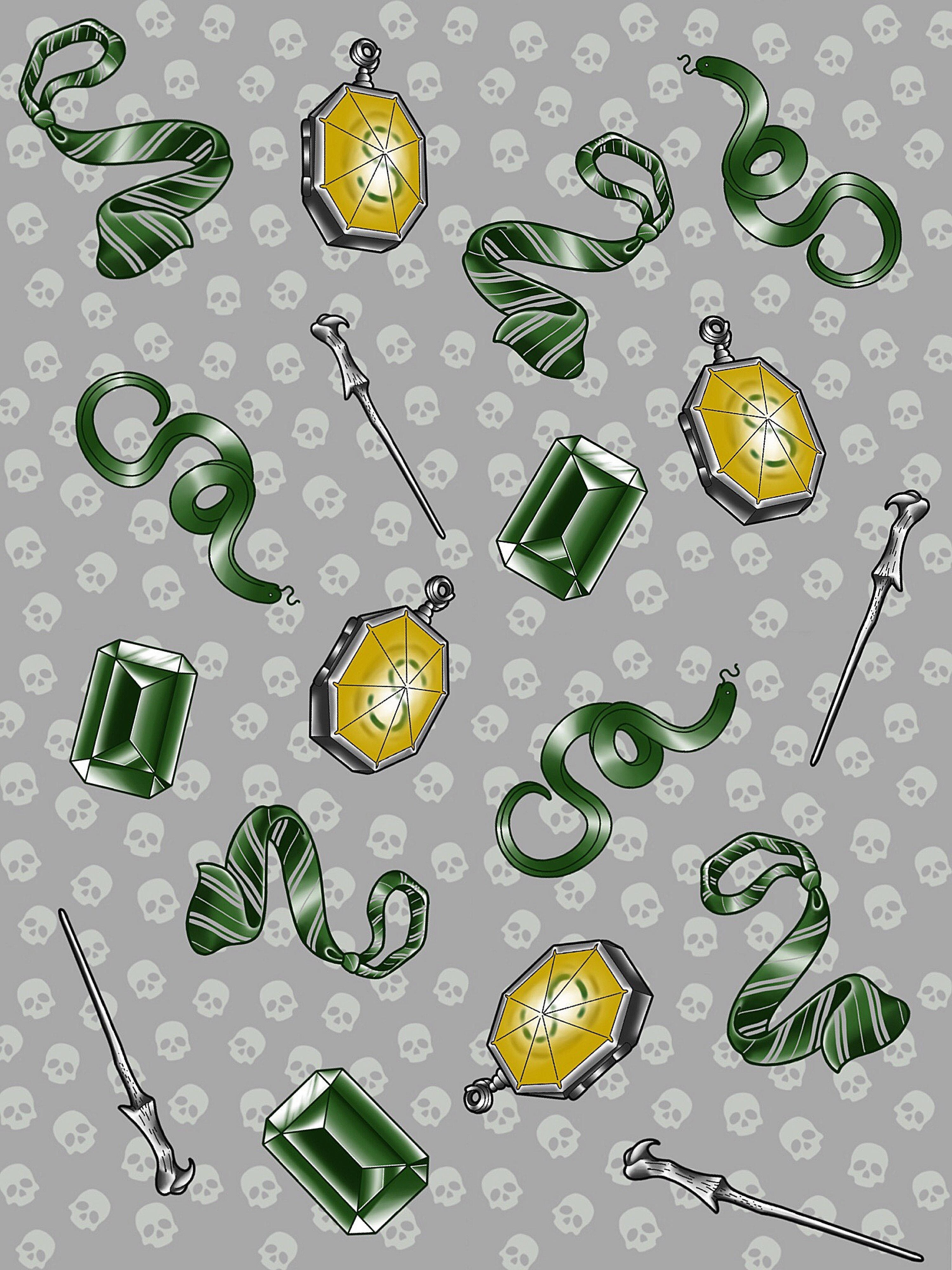 Slytherin, ties, wands, 4K Phone Wallpaper