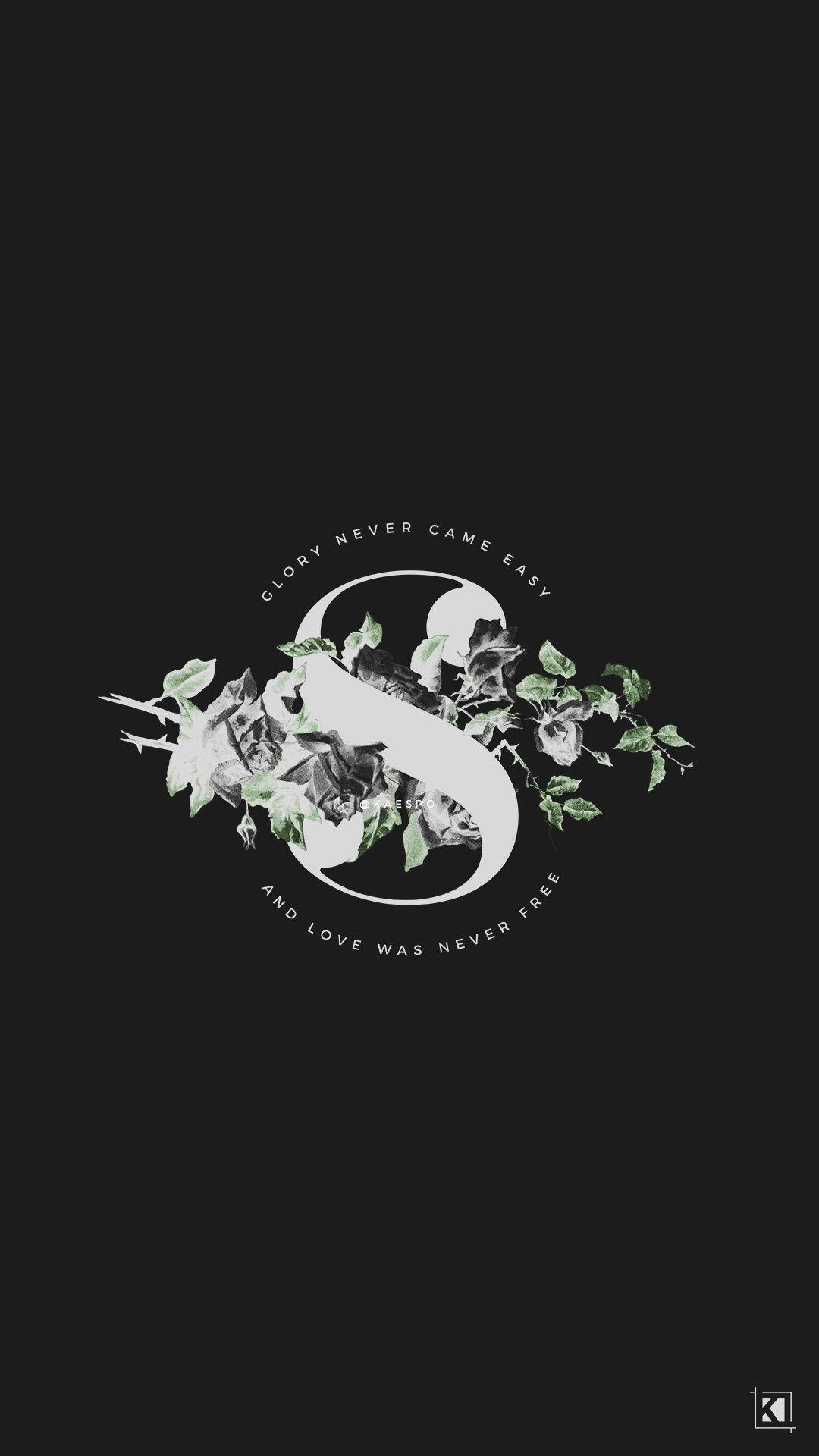 Slytherin, black background, white stylized S, Full HD Phone Wallpaper
