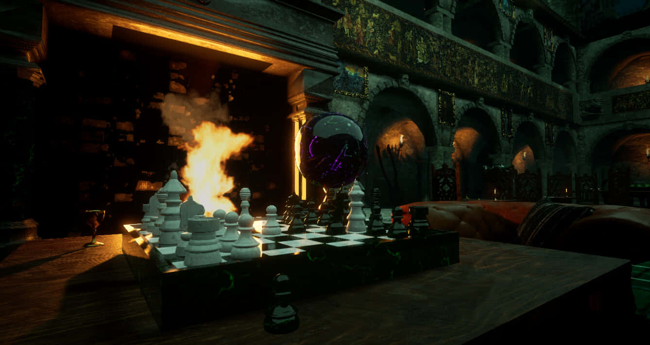 Slytherin Common Room, wizard chess, glowing white pieces, HD Desktop Wallpaper