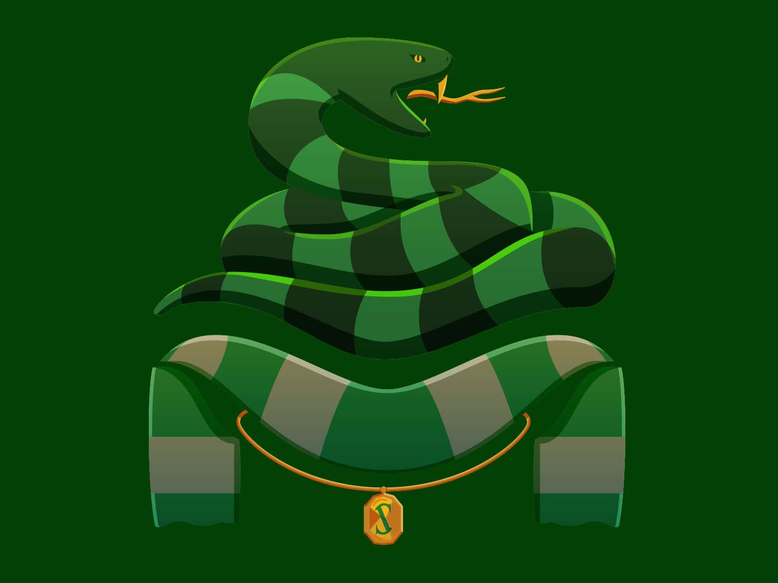 Slytherin, green and black striped snake, golden 'S' pendant, HD Desktop Wallpaper