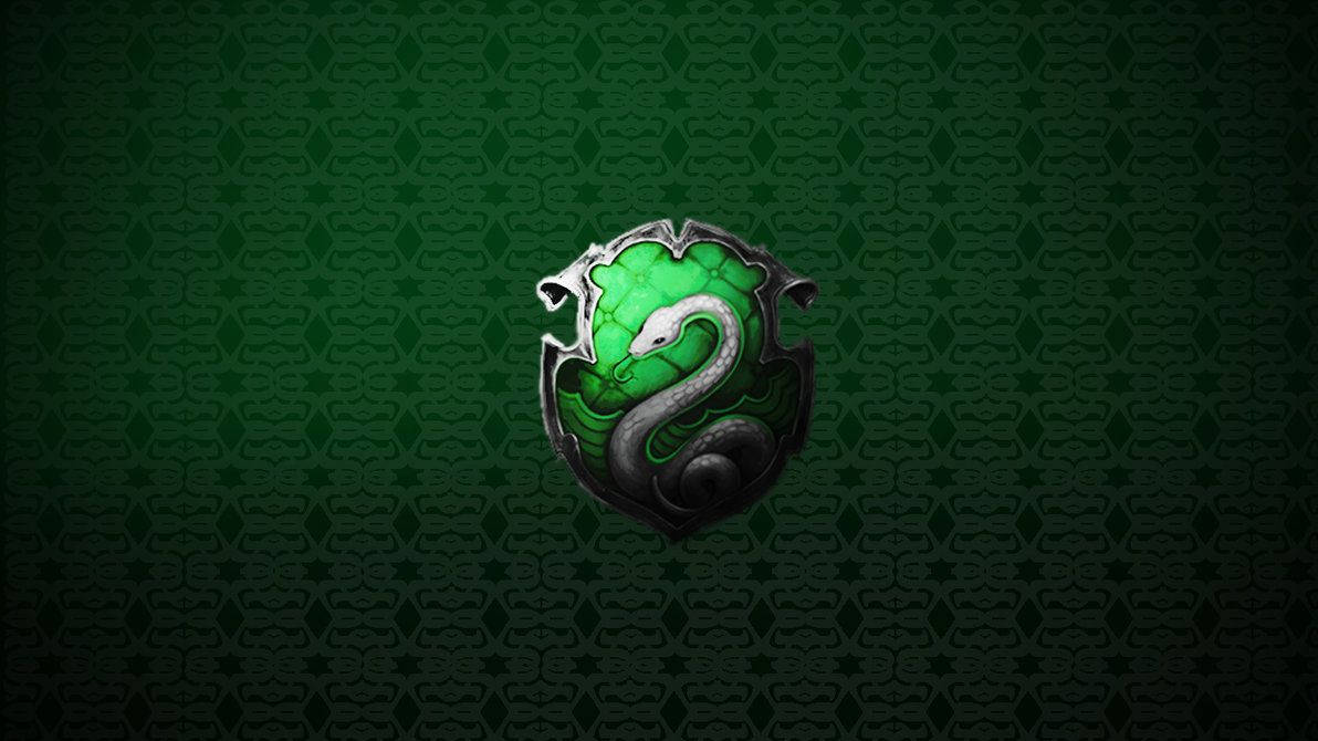 Slytherin, green serpent emblem, silver accents, SD Desktop Wallpaper