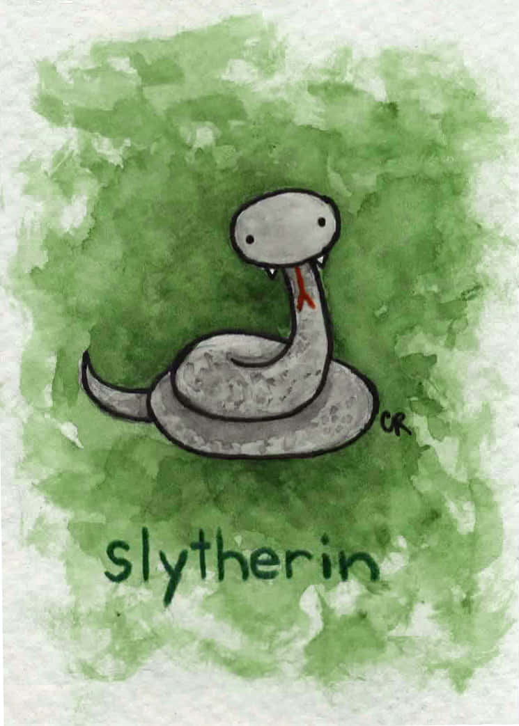 Slytherin, cute cartoon snake, red forked tongue, SD Phone Wallpaper