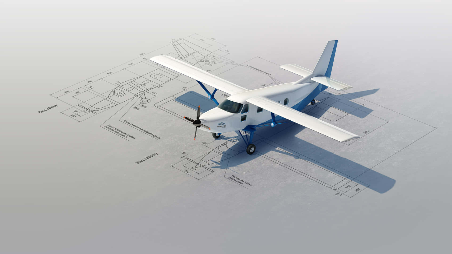 small airplane, blueprint, white and blue, Full HD Desktop Wallpaper