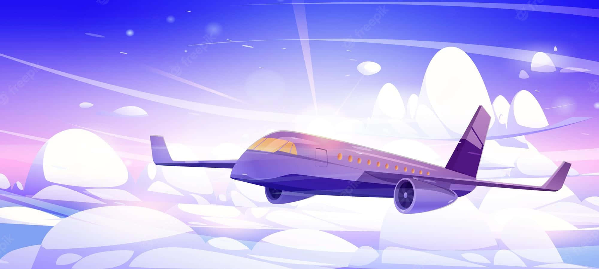 purple airplane, dreamy purple and pink sky, fluffy white clouds, Full HD Desktop Wallpaper
