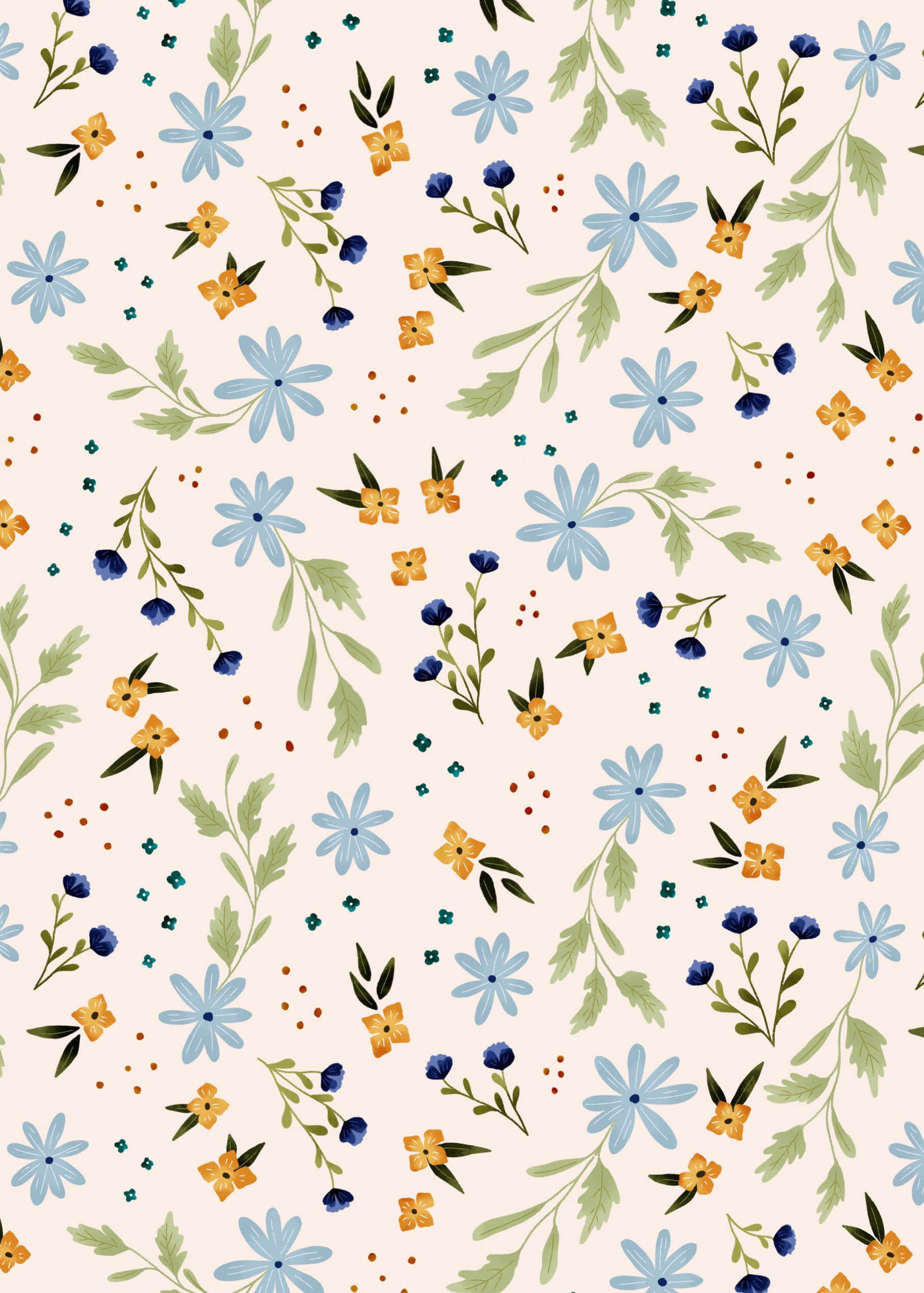 blue daisies, yellow blossoms, green leaves, Full HD Phone Wallpaper