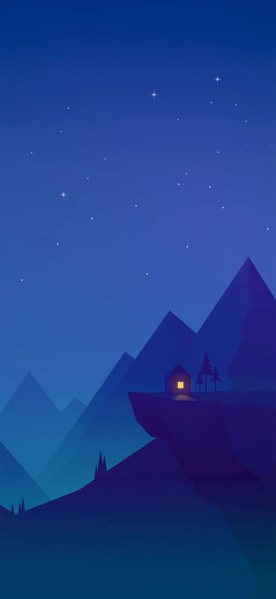 Small Phone, starry night sky, mountain cliff, Full HD Phone Wallpaper