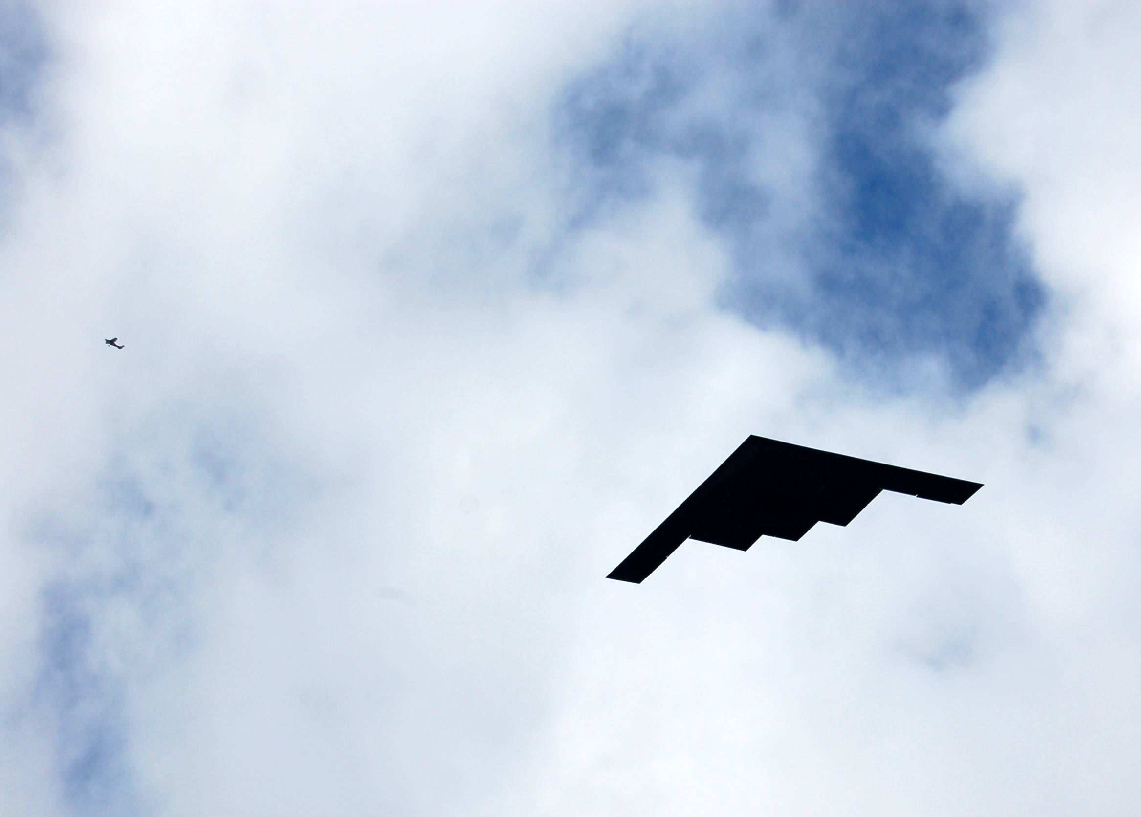 small black plane, stealth bomber, cloudy sky, Full HD Desktop Wallpaper