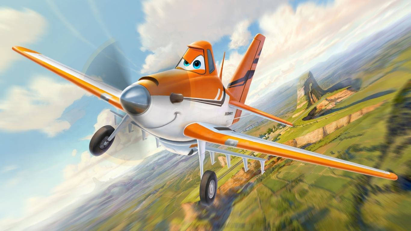 orange, white, animated airplane, HD Desktop Wallpaper